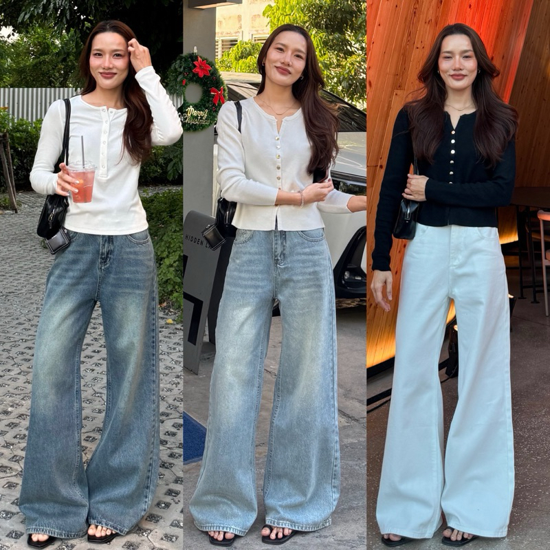 “Jelly Jeans” ขากระบอกใหญ่เอวสูงปี๊ด เก็บสะโพกพรางหุ่น