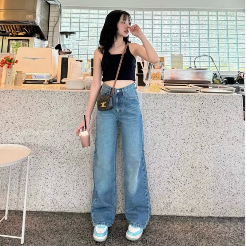 กางเกงยีนส์SARAN กระบอกNew jeans ใส่ไม่กี่ครั้ง สีเข้ม ไซส์s