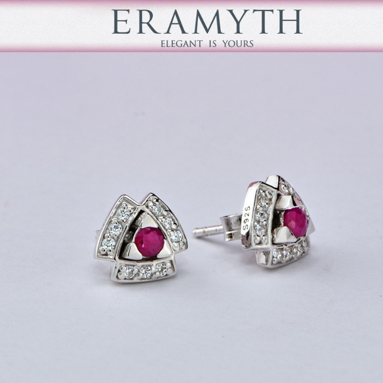Eramyth jewelry.ต่างหู แจ็คแก็ต พลอยแท้ ทับทิม ตัวเรือน เงินแท้ 92.5 สินค้ามาตรฐานส่งออก