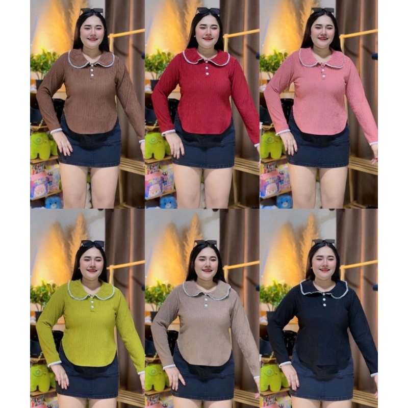 N19 เสื้อสาวอวบ ผ้าท้อฟฟี่ คอบัวแต่ปกลูกไม้ แขนยาวน่ารัก สาวอวบใส่ได้ อก 38-42