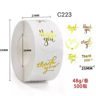 สติ็กเกอร์ขอบคุณ Thankyou ม้วนละ500ดวง ขนาด2.5ซม.ลายน่ารักๆ แทนคำขอบคุณ มีให้เลือกหลายแบบ