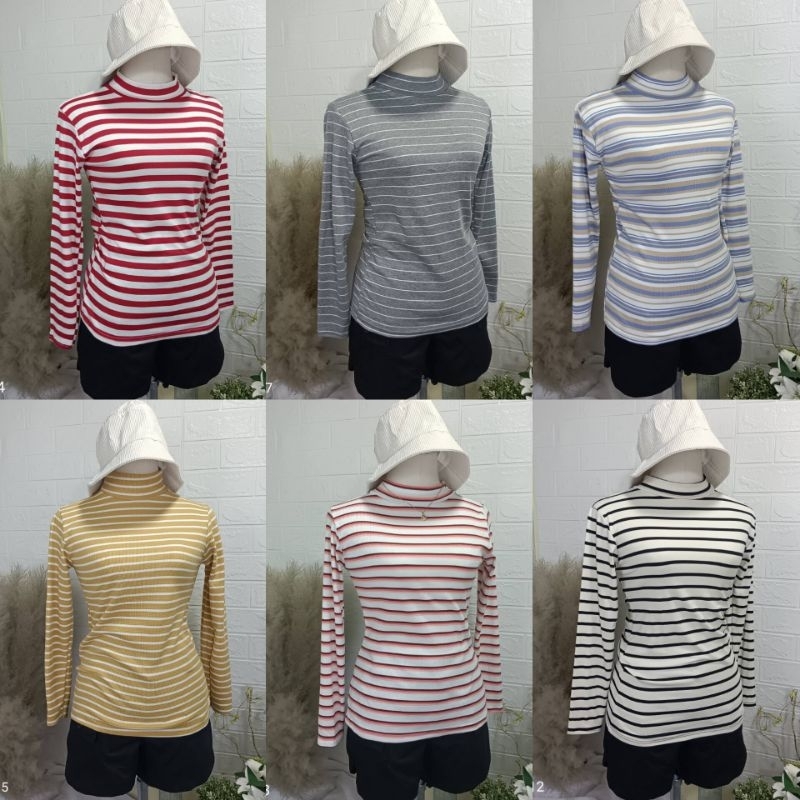 PNเสื้อยืดผู้หญิง แขนยาว คอเต่า ลายทาง อก 30 ถึง 38 ทรงสวยผ้านุ่มใส่สบายมาก