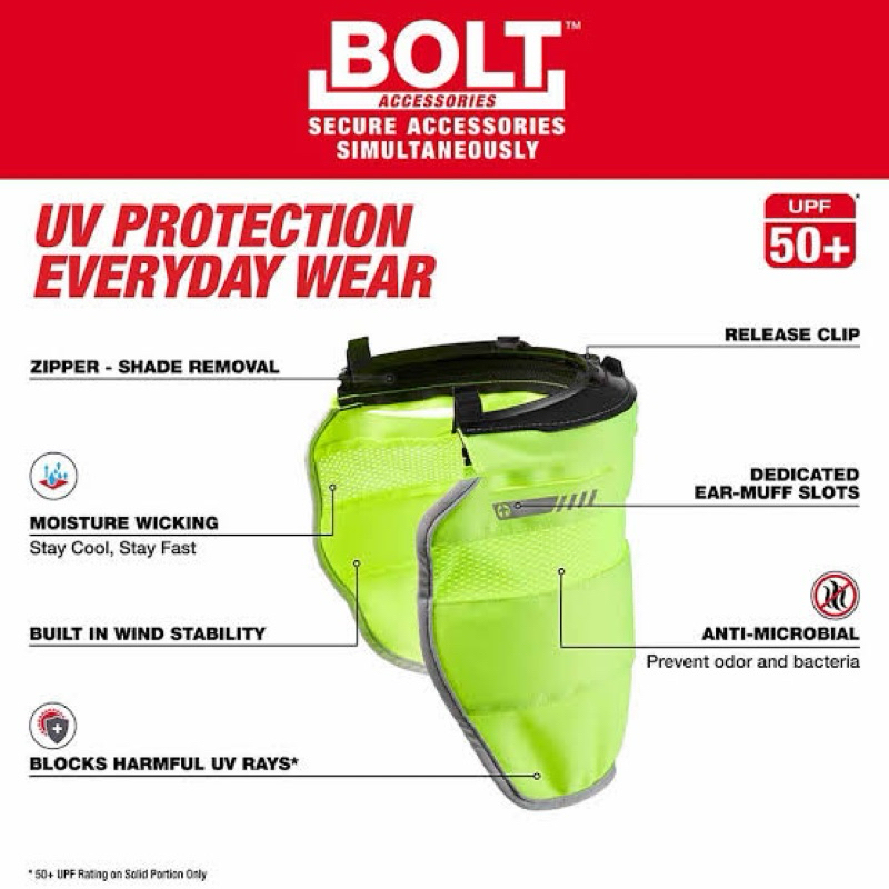 Milwaukee Bolt High Vis Sun Visor With Sunshade UV Protection: 48-73-1070