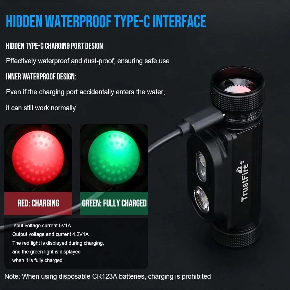 Trustfire H6R 1350LM ไฟฉายไฟ LED LED ไฟหัวกันน้ำ IP68 แบบชาร์จไฟได้  XP-L HI LED สำหรับ ตั้งแคมป์/ตก