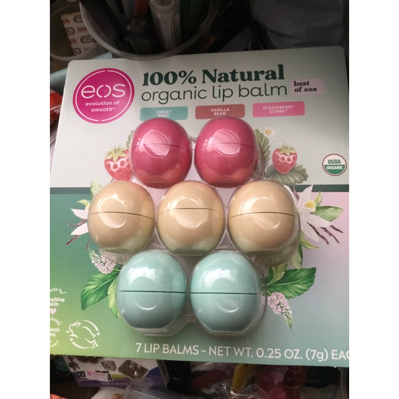 ลิปไข่eos organic lip balm 100% natural(สุ่มสี)(แยกขาย/ราคาต่อลูก)นำเข้าจาก USA.