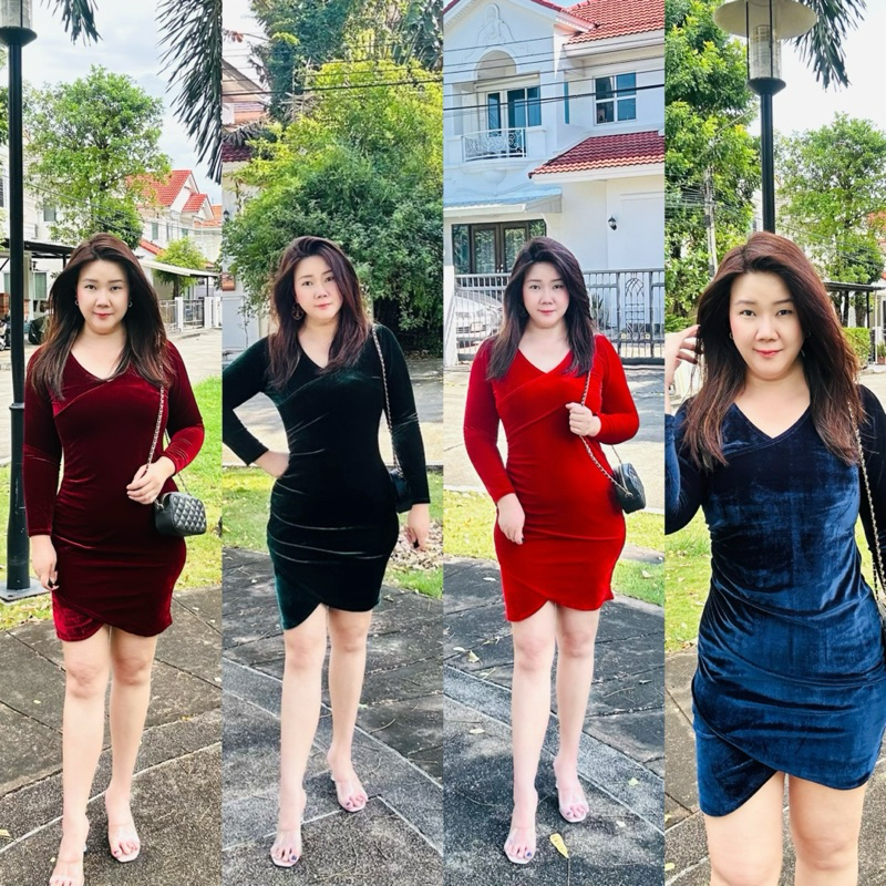เดรสสาวอวบ เดรสแซ่บสาวอวบ ผ้ากำมะหยี่ อก 36-40 แพทเทิร์นสวย ทรงเป๊ะ สวยสุดๆ Clothing ผู้หญิง Women Dress เสื้อผ้า