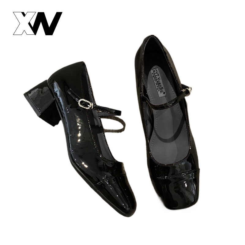 XWbrand  แบบใหม่ รองเท้าคัชชูแฟชั่นสตรี ทรงหัวตัดวัสดุเป็นยางทั้งคู่ เสริมส้นให้พอน่ารักๆตัวสายปรับได้5ระดับคือมันเ