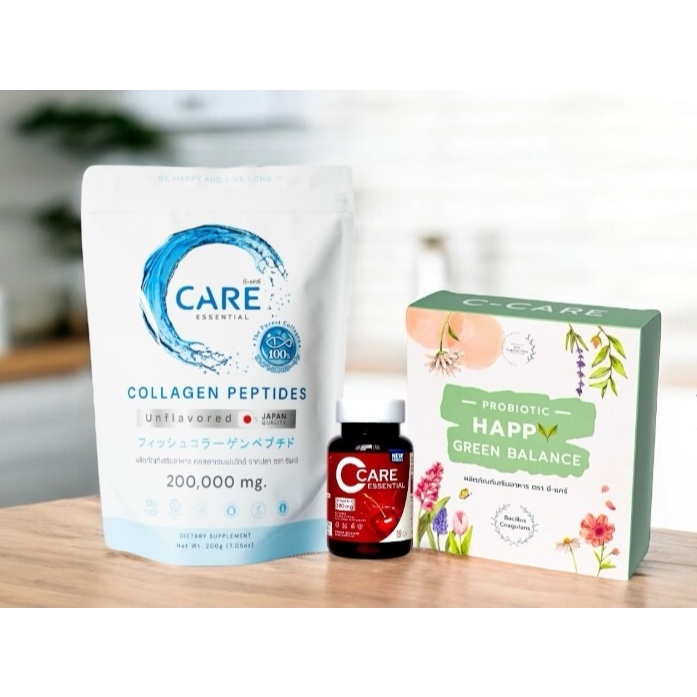 C-Care เซ็ท 3 ชิ้น คอลลาเจน - วิตามิน C - โพรไบโอติก Happy Green Balance ของแท้พร้อมส่ง!!!