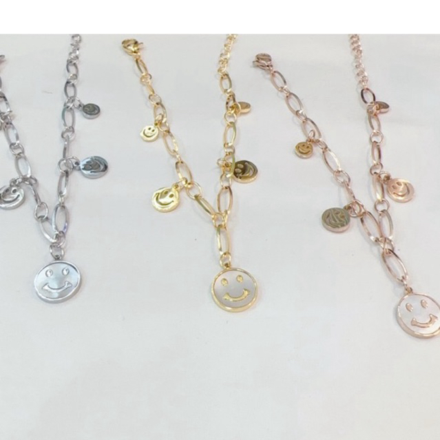 สร้อยข้อมือหน้ายิ้ม สร้อยโซ่ ห้อยจี้มุขกลม สแตนเลส ไม่ลอกไม่ดำ - รูปที่ 7