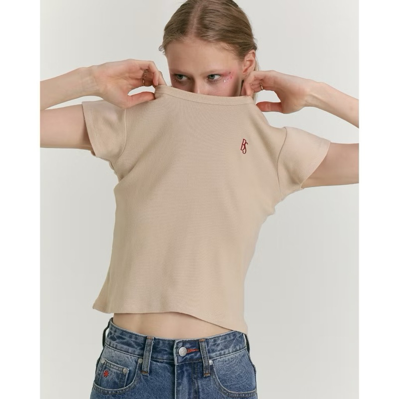 เสื้อยืด แบรนด์ beforesunset_studio - Bun Basic slim T-shirt สี Tea