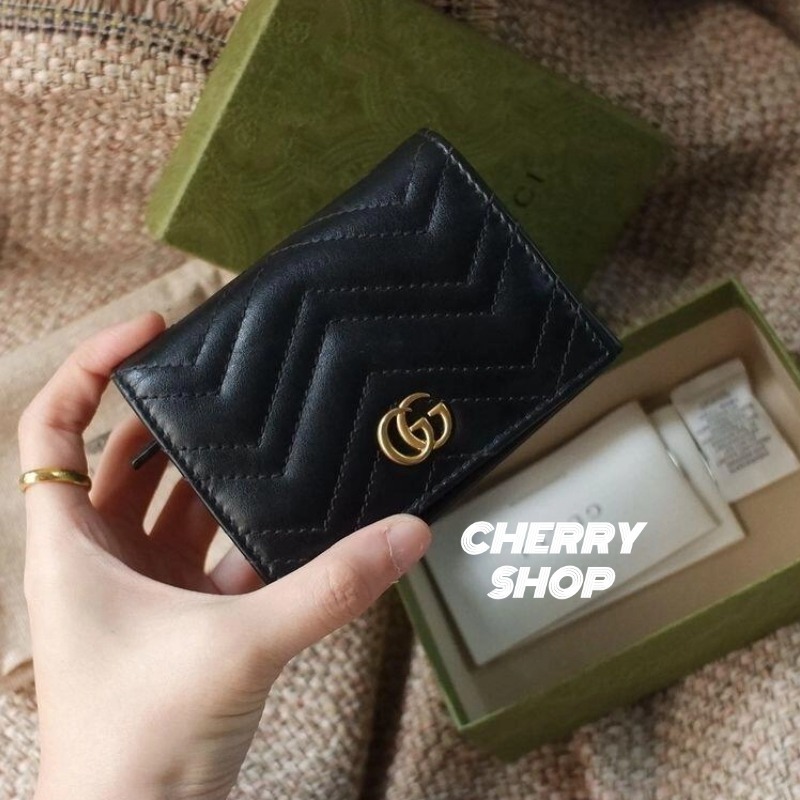 🍒Gucci GG Marmont wallet ผู้หญิง กระเป๋าสตางค์ berry print wallet กระเป๋าสตางค์ผู้หญิงกุชชี่