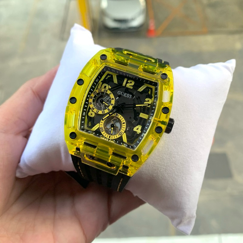[[พร้อมส่ง📦แท้💯%]] Guess Watch Chronograph  Phoenix CASE Yellow Jelly RM Style GW0499G2