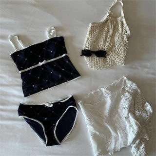 💗ส่งไวจากไทย💗Sexy swimsuit SCOTTY ปึ้งงงงงง!!!🔥🤍🎀🌊เซต2ชิ้น ทูพีช เสื้อสายเดี่ยว+กางเกง ลายสก็อตโทนสีน่ารักมาก cara rari