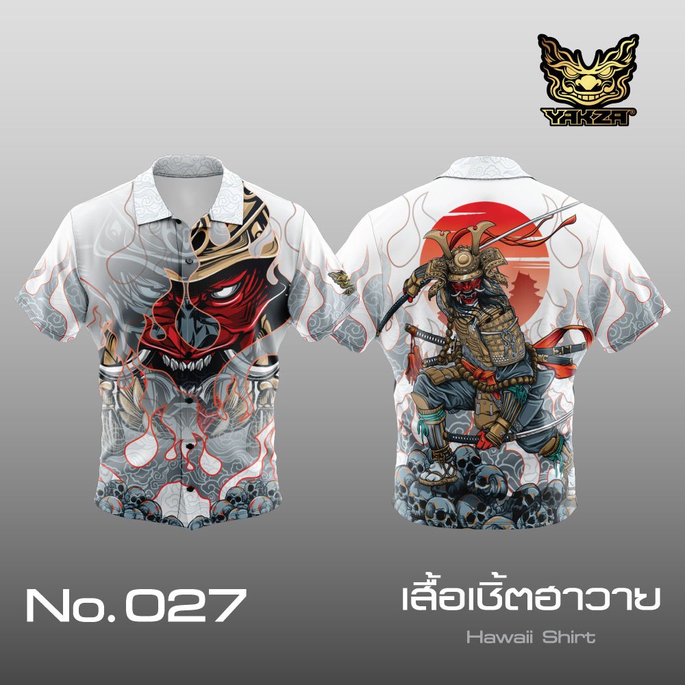 YAKZA 027 ขาว เสื้อฮาวาย Hawaii  / HOOD สวม  / เสื้อเเจ็คเก็ต