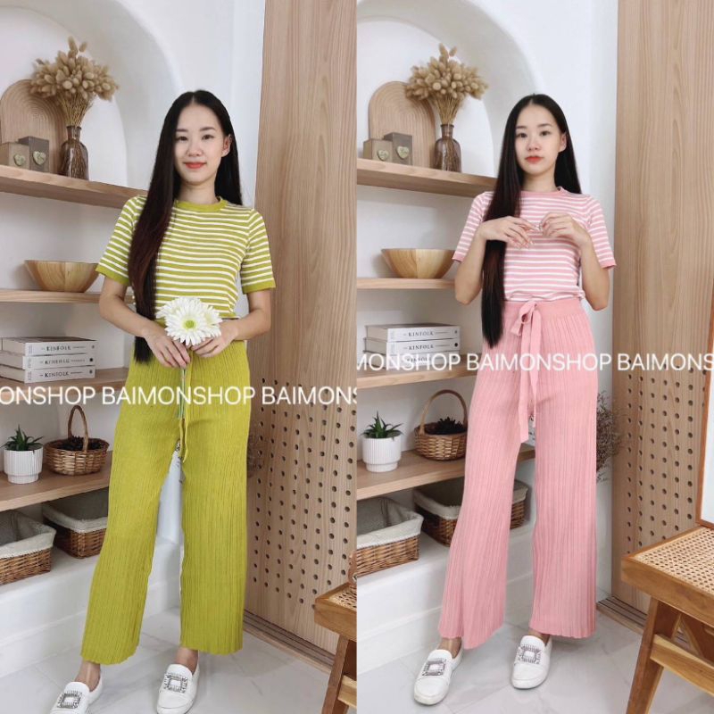 💰 MahahengCloset 💰ชุดเซต 2 ชิ้น เสื้อ+กางเกง งานนำเข้าสวยมาก เป็นผ้าไหมพรมใส่สบายสุดๆ 🥳