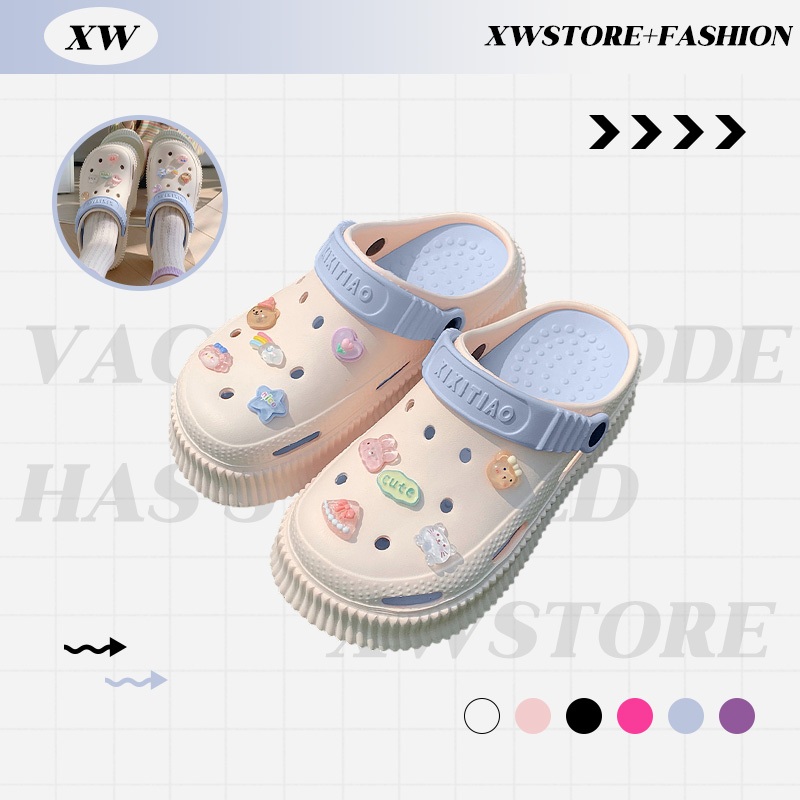 XWshopee เข้าใหม่ล่าสุด  รองเท้าแตะแฟชั่นผู้หญิง  เป็นงานหัวโต  สีทูโทนเลือกได้ถึง 6 สี  แถมฟรีการ์ตูนติดรองเท้า ราคาทัช