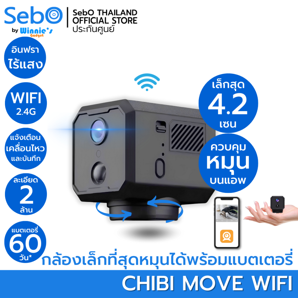 SebO CHIBI MOVE WIFI สมาร์ทกล้องจิ๋วไวไฟ หมุนกล้อง 360 องศา ชัดระดับ FullHD เล็กเพียง 4.2 cm อินฟราไร้แสง