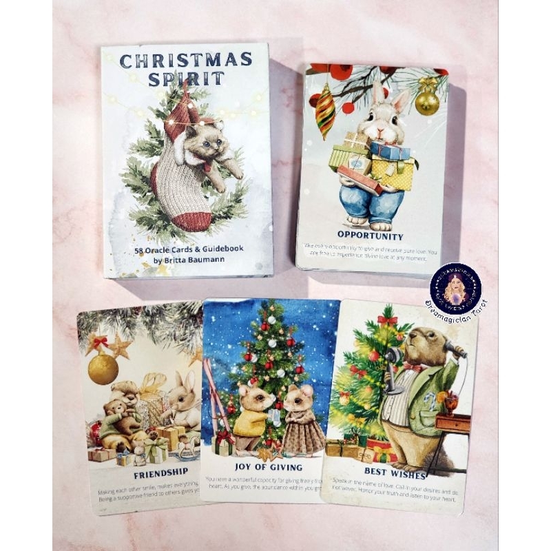 Christmas Spirit Oracle Cards ไพ่ออราเคิลการ์ดข้อความขอบสีรุ้งกลิตเตอร์หรูหราสวยงาม Oracle Cards