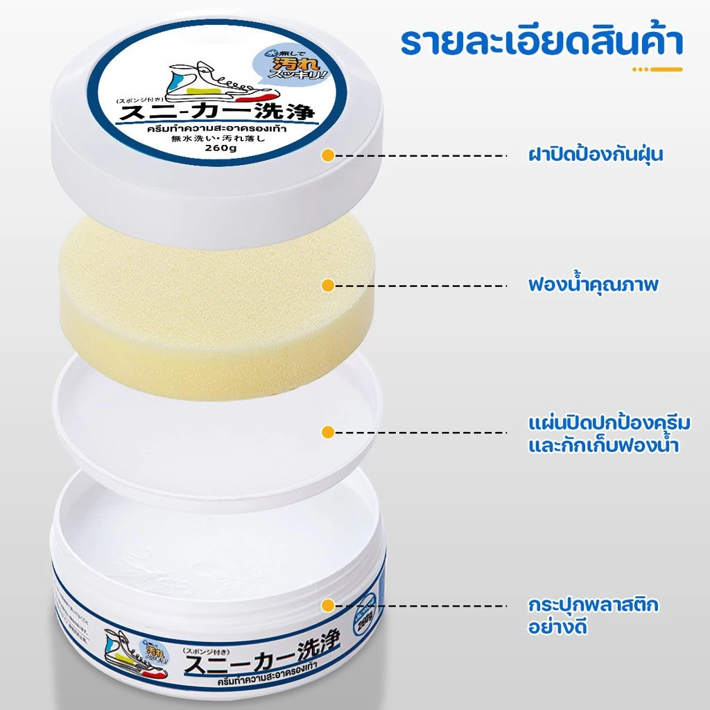 ไม่ต้องล้าง ครีมขัดรองเท้า ครีมขัดรองเท้าขาว น้ำยาขัดรองเท้ น้ำยาทำความสะอาดรองเท้า พร้อมฟองน้ำสำหรับขัดลบขอบดําขจัดคราบ