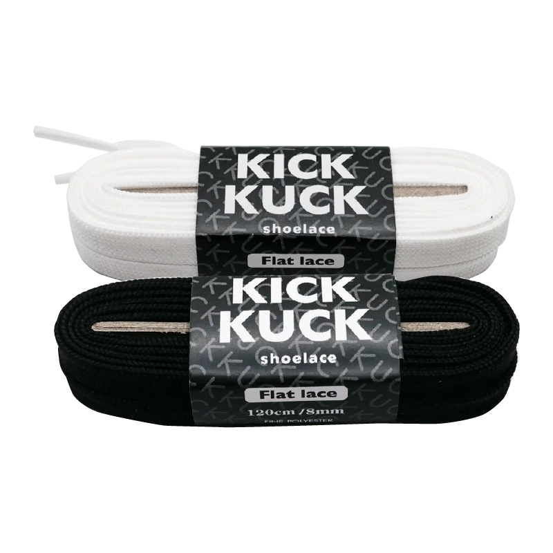 เชือกรองเท้า (KICKKUCK) สำหรับรองเท้ากีฬาและลำลอง ทรงแบน หนา 2 ชั้น ไม่บาง ความยาว 120 cm. สีขาว / สีดำ