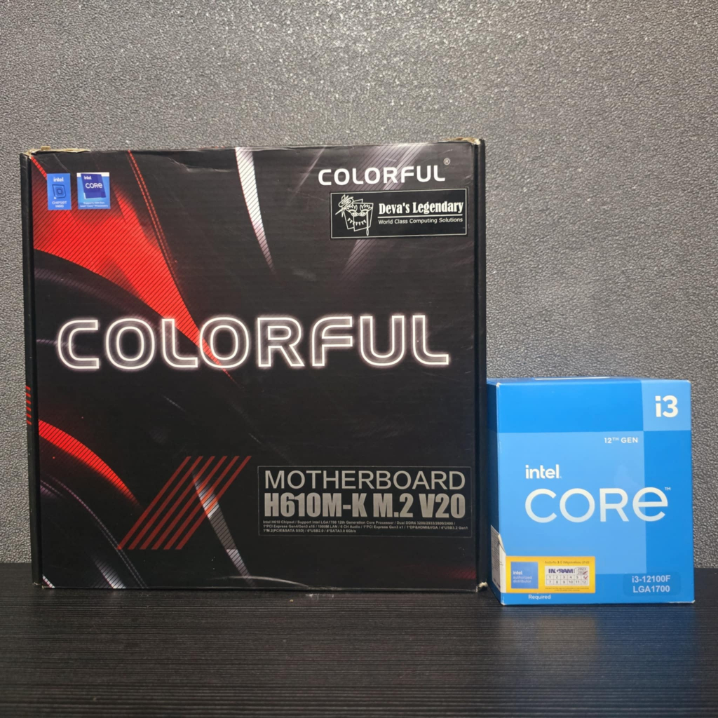 CPU INTEL CORE I3 12100F (4C/8T) + COLORFUL H610M-K M.2 V20 (LGA 1700) (M-ATX) มือ2 / ใช้งานปกติ