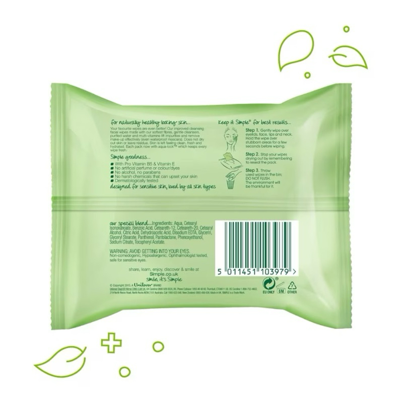 SIMPLE Kind to Skin Cleansing Facial Wipes 3×25’s ราคา ถูกที่สุด ดีลบีเคเค แกลเลอรีภาพที่ 3