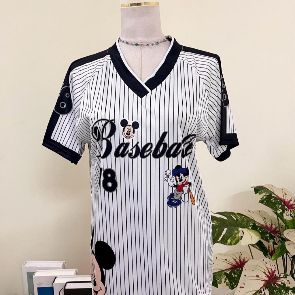 ( M2 ) เสื้อกีฬา Baseball 78 ลายริ้ว มิ้กกี้ 4 สี