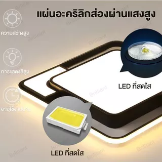 โคมไฟเพดาน LED สไตล์โมเดิร์นมินิมอล ด้วยรีโมทคอนโทรลเพื่อเปลี่ยนแสง 3สี โคมไฟติดเพดานห้องนอน