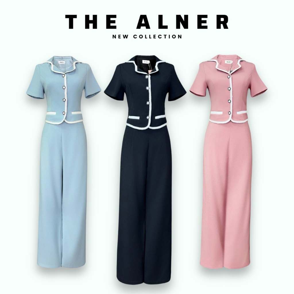AN786 เซตเสื้อคอปกแขนสั้นกางเกงขายาว The Alner Women Clothing Lady ผู้หญิง