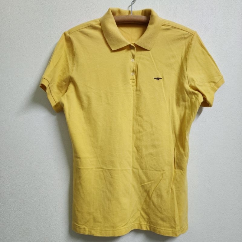 เสื้อโปโลสีเหลือง Great American Body รอบอก 40" ทรงสลิม มือสอง ตัดป้าย