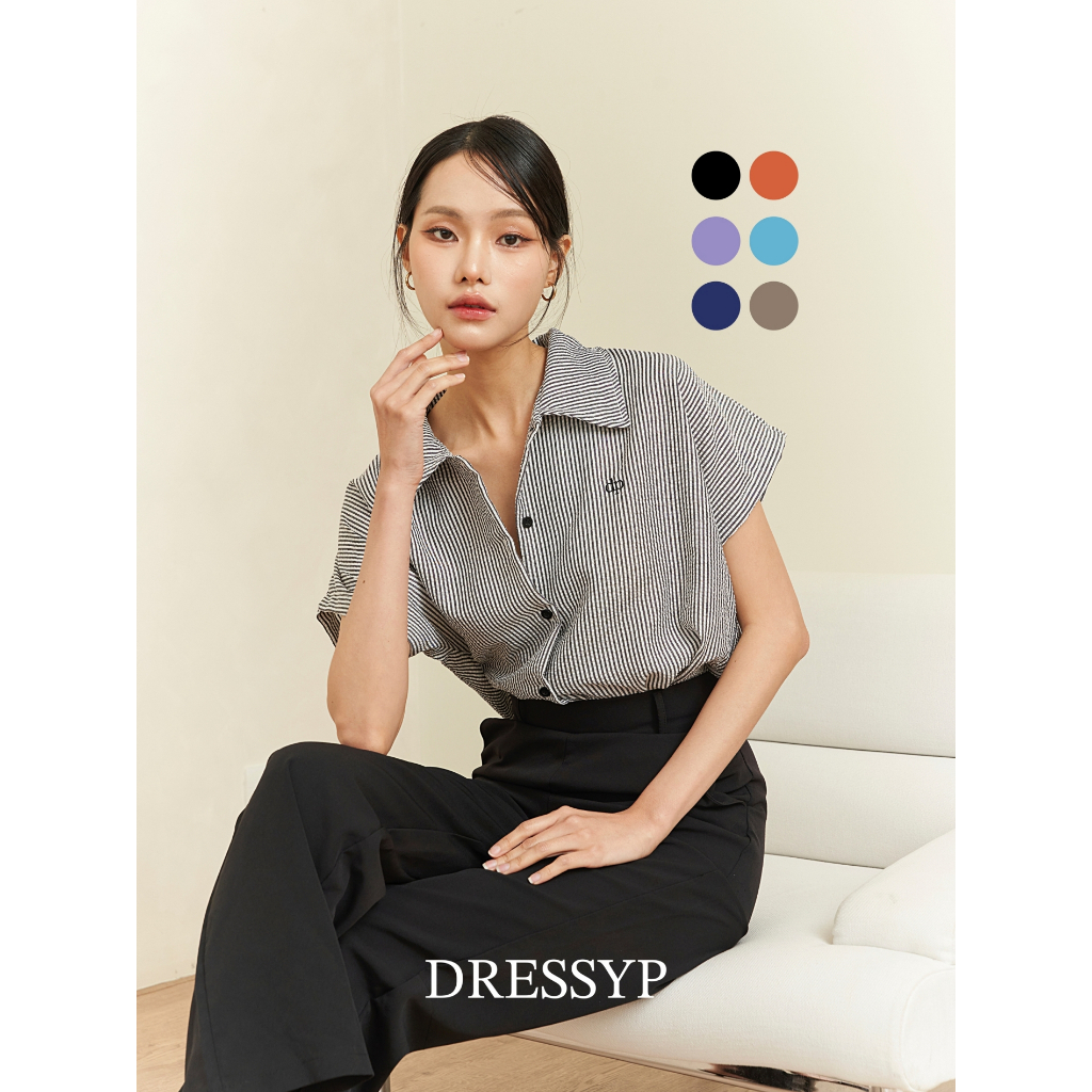 Striped Seersucker Shirt เสื้อเชิ้ตคอกปก ลายริ้วเล็ก งานปักโลโก้ dp สุดคลาสสิค มี 6 สี DRESSYP-DP327