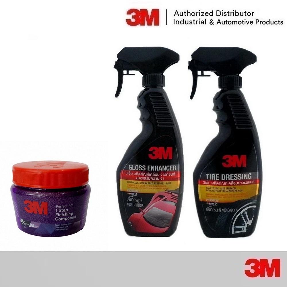 3M น้ำยาเคลือบสี-เพิ่มความเงา 39034LT Gloss & เคลือบเงายางรถยนต์ 400มล 39042LT Tire Dressing น้ำยาขั