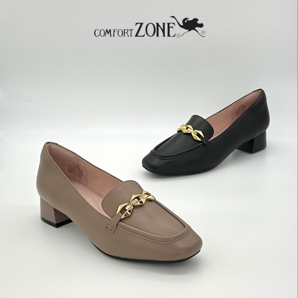 Comfort Zone 3 Chain Block Heel Loafer, Black/Taupe, Size 36-41