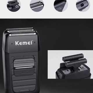 Kemei KM-1102 เครึองโกนหนวดแบบชาร์จไร้สายสำรับผุ้ชายมีดโกนหนวด2in1สำรับหนวดยาวสัน ฟรีถุงพกพา