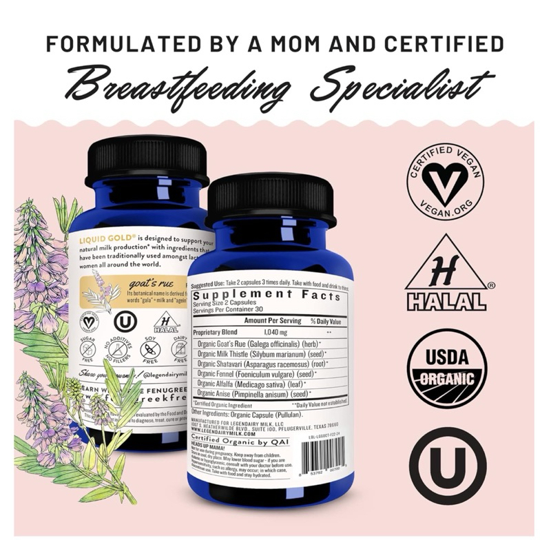 [ LEGENDAIRY MILK ]❇️LIQUID GOLD ( เพิ่มน้ำนม บำรุงน้ำนมแม่ สารอาหารสำหรับคุณแม่ )( 60 แคปซูล💊 )