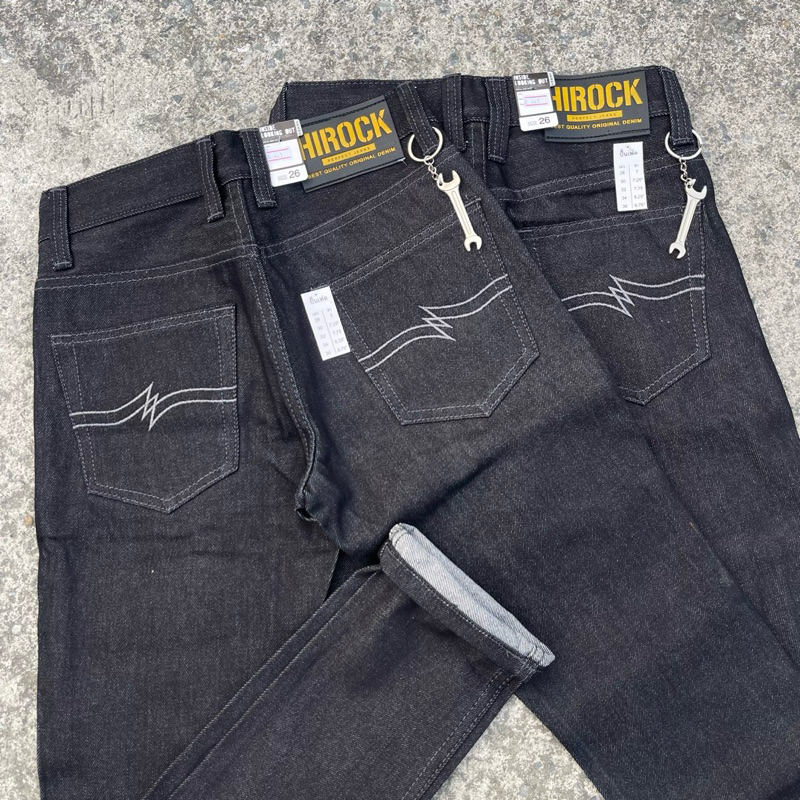 กางเกงยีนส์Hirockผ้าดิบปั้นเฟดกระบอกเล็ก