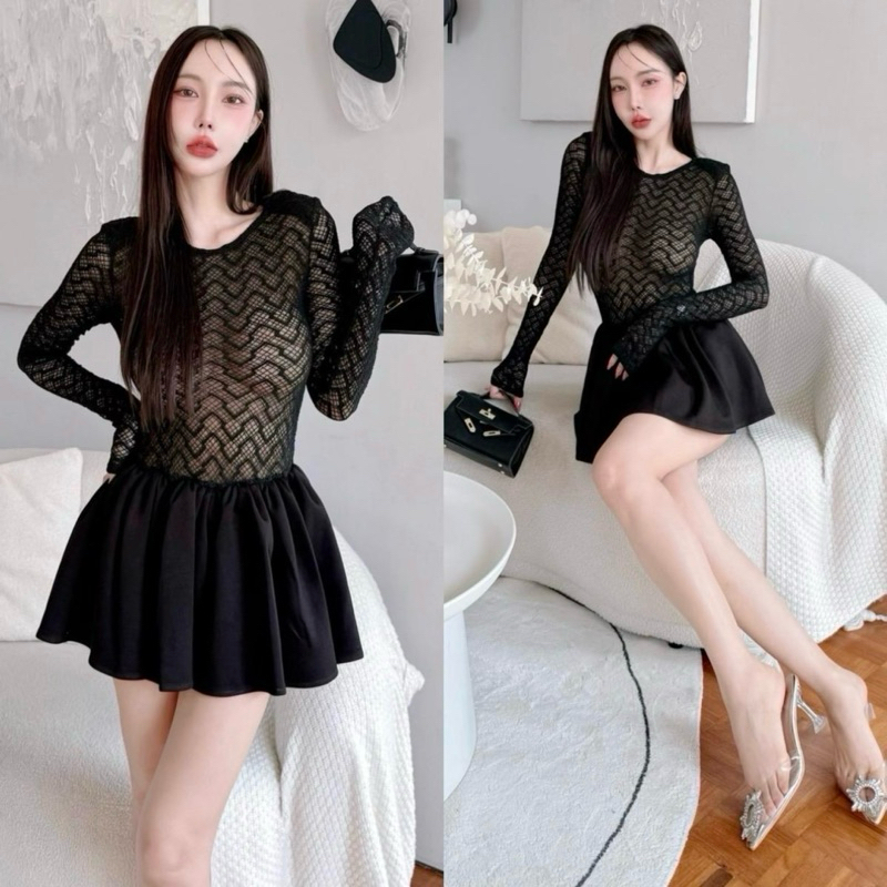 เดรสลูกไม้ทรูแขนยาวกระโปรง SR