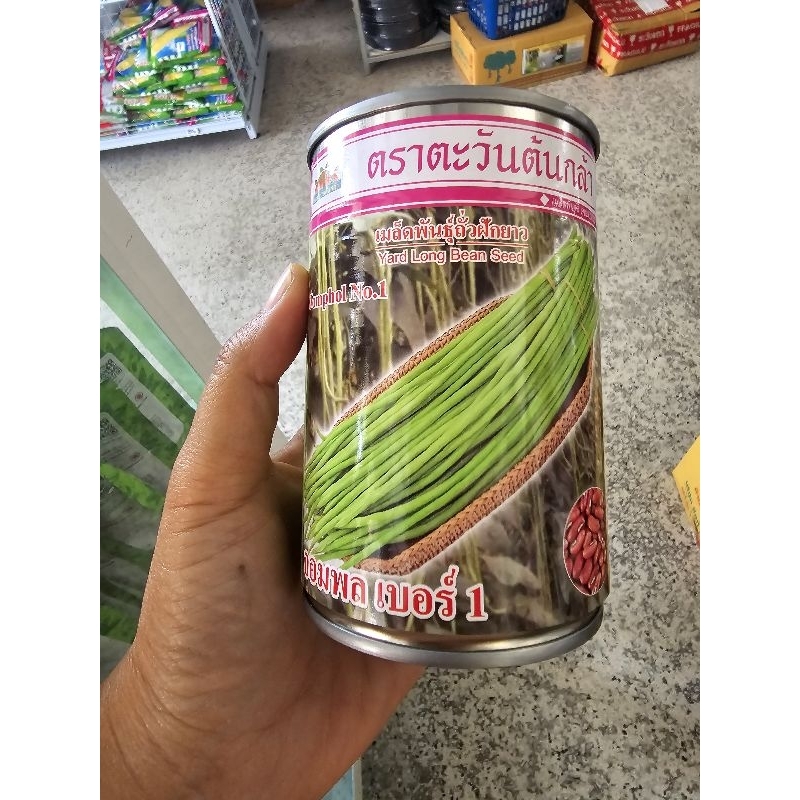 เมล็ดถั่วฝักยาว จอมพล เบอร์ 1 ขนาด 100 กรัม ปลายฝักม่วง ตรา ตะวันต้นกล้า