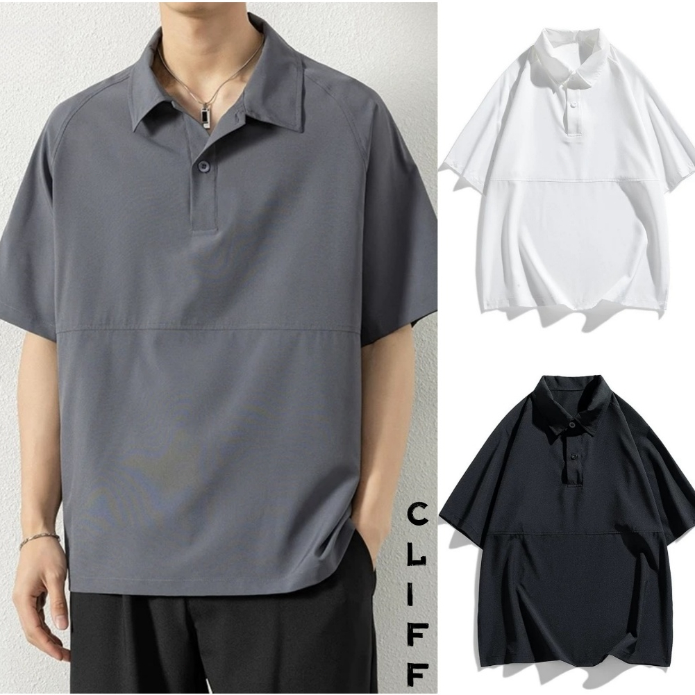 CLIFF ฤดูร้อน สีล้วน เสื้อโปโล เรียบง่าย เสื้อยืดผู้ชาย เสื้อแมทช์ลุคง่าย ยอดนิยม ไซส์ใหญ่