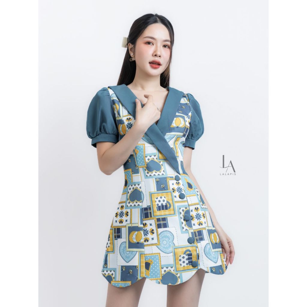 [LALAPIS] มินิเดรส ล็อกเก็ตฮาร์ต เดรสแขนตุ๊กตา มินิมอล (LA231) Dress