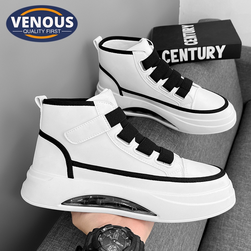 【Venous】2025 รองเท้าขาวเกาหลีสำหรับผู้ชาย รองเท้าสเนกเกอร์แฟชั่นสูงสำหรับผู้ชาย รองเท้าผู้ชายแบบสบายๆ