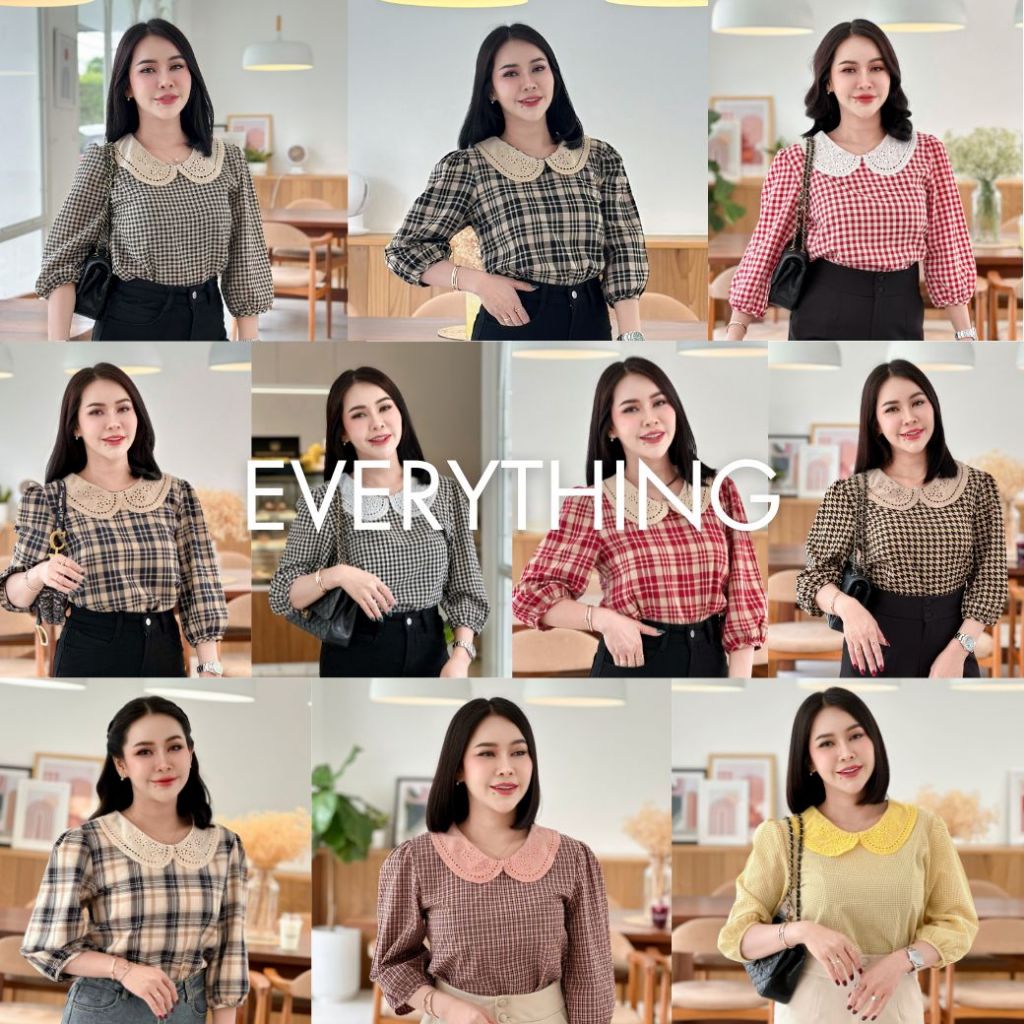Everything2019 เสื้อทำงานผู้หญิงคอปกฉลุ แขน5ส่วน ผ้าพรีเมี่ยม สวยเก๋ดีไซน์ไม่ซ้ำ (6313)