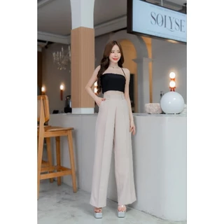 กางเกงขากระบอกกลางเอวสูง ซิปหลัง ผ้าเปเป้ มีหู กระเป๋า2ข้าง (S-3XL) ยาว40"