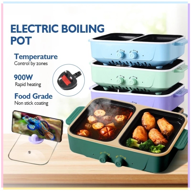 💕กระทะอเนกประสงค์2in1 เตาปิ้งย่างไฟฟ้า เตาย่างบาร์บีคิวไฟฟ้า Non-StickPan มัลติฟังก์ชั่นหม้อบาร์บีคิวเบเกอรี่หม้อหุงข้าว