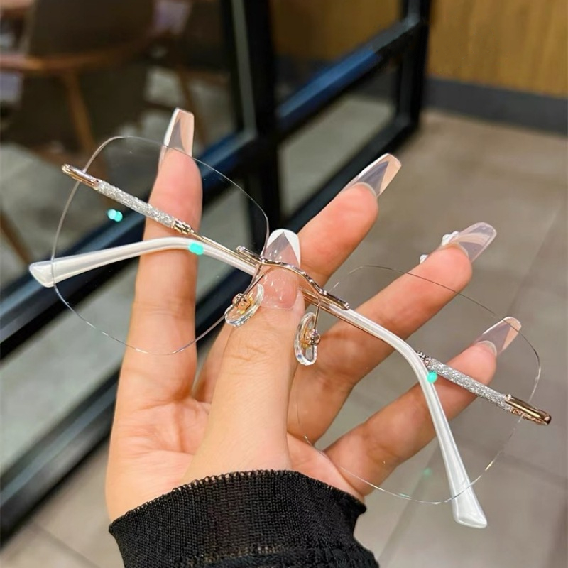 [ส่งจากกทม]แฟชั่น แว่นตาไม่มีขอบแว่นตาป้องกันแสงสีฟ้าแว่นอ่านหนังสือแว่นสายตายาวใส่สบายไร้ขอบน้ำหนักเบาค่าสายตาUnisex - รูปที่ 2