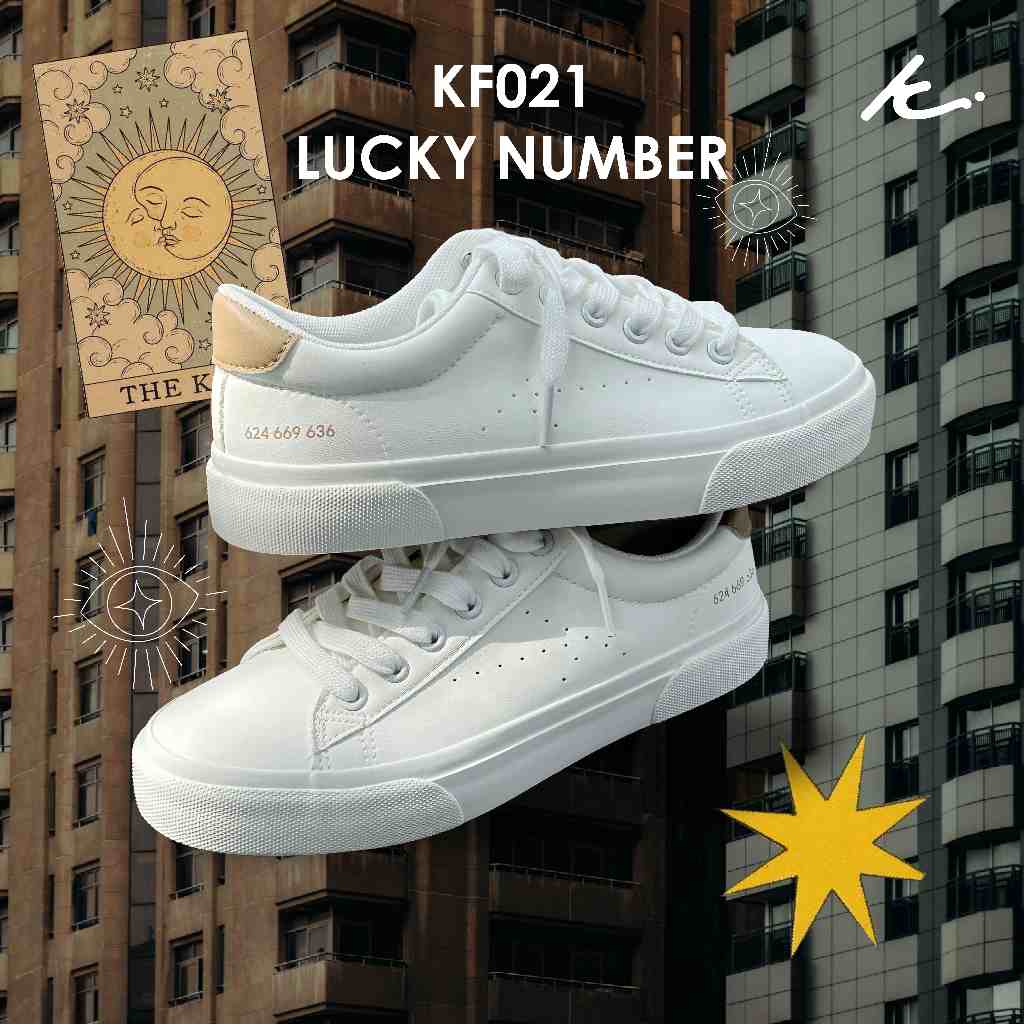 KIM&CO. Lucky number (KF021W) รองเท้าผ้าใบมูเตลู ทั้งเรื่องการงาน การเงิน ความรัก ดีไซน์สวย วัสดุหนัง PU พรีเมี่ยม
