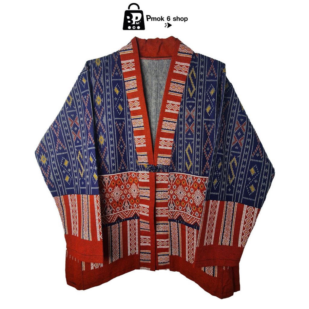 เสื้อคลุมผ้าพื้นเมือง ผ้าฝ้าย 100% ลายไทย size XXL แนวเทศกาล
