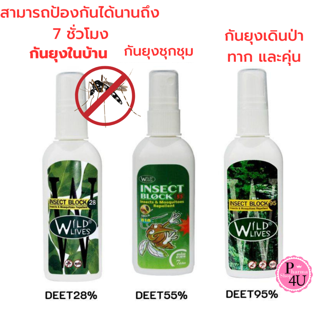 สเปรย์กันทาก ยากันแมลง ยากันยุง สำหรับเดินป่า Wildlives Insect Block Deet 28,55,95 %  Wild lives