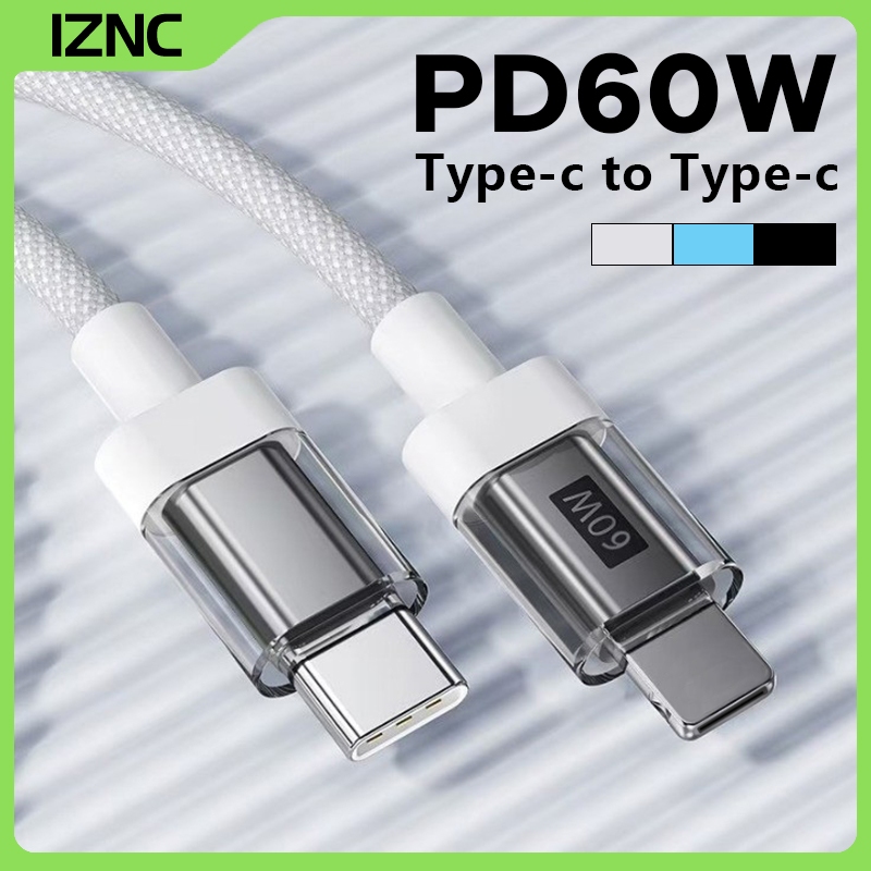 iZNC PD60W สายชาร์จเร็ว สายชาร์จ usbc to typec รองรับอุปกรณ์ typec ทั้งหมด ชาร์จไว สายชาต