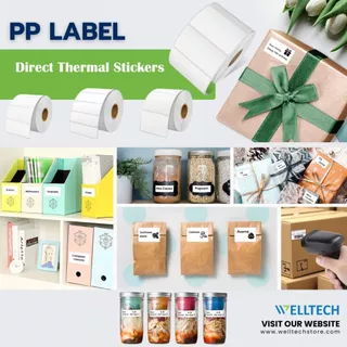 Thermal Sticker Labels WELLTECH สติกเกอร์ความร้อน เนื้อ PP แช่น้ำ แช่แข็งได้ ไม่เปื่อย มีรอยปรุระหว่างดวง